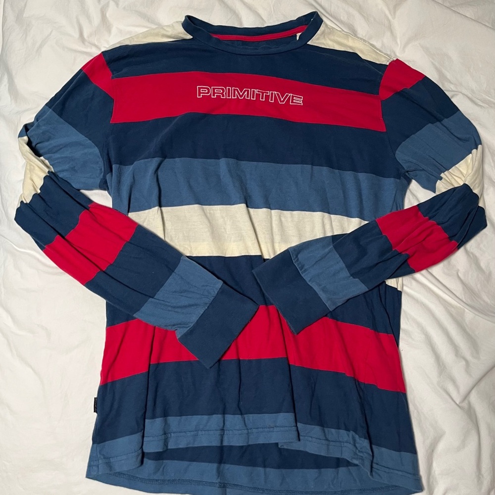 Long sleeve Primitive red white blue striped shirt